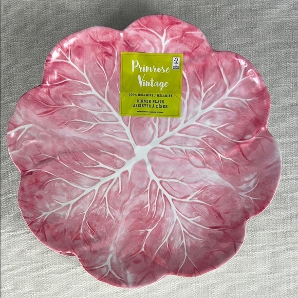 Primrose Vintage Other - Primrose Vintage Melamine Dinner Plates Pink Cabbage Leaf  11" Set of 4 New